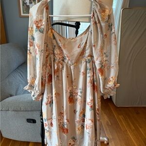 Sweet Lemon Floral Midi Dress with Puff Sleeves